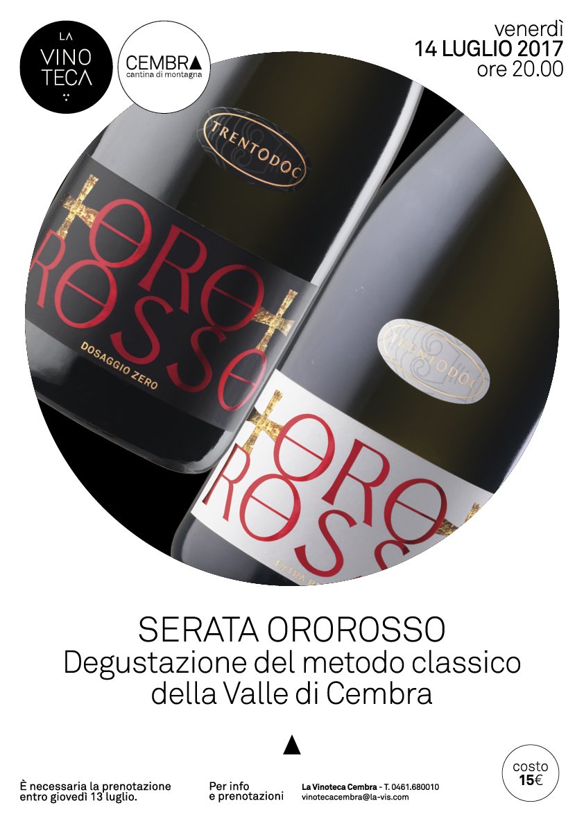 Venerdì prossimo in vinoteca a Cembra serata dedicata al Metodo Classico OroRosso. Vi aspettiamo! #VallediCembra #LaVis #winetasting