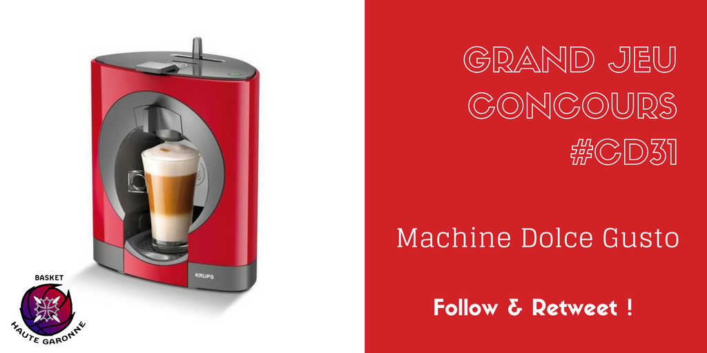 Comitebasket31's tweet photo. 🎁[Grand Jeu-Concours ] #9
Follow et Retweet @Comitebasket31 afin de gagner une machine @NESCAFEfrDolce Gusto #JeuConcours #jeu https://t.co/all6lCdWVe