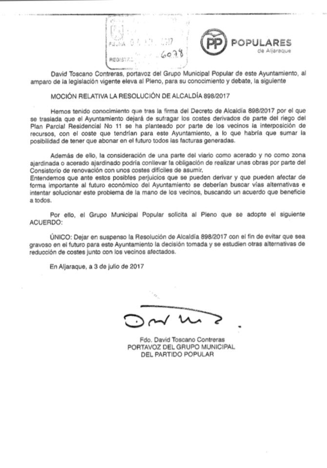 PPaljaraque's tweet photo. 🔵Solicitaremos dejar en suspensión el Decreto de Alcaldía 898/2017, puede suponer importantes costes para nuestro Ayuntamiento. 

#Aljaraque https://t.co/mZW8OITwoL