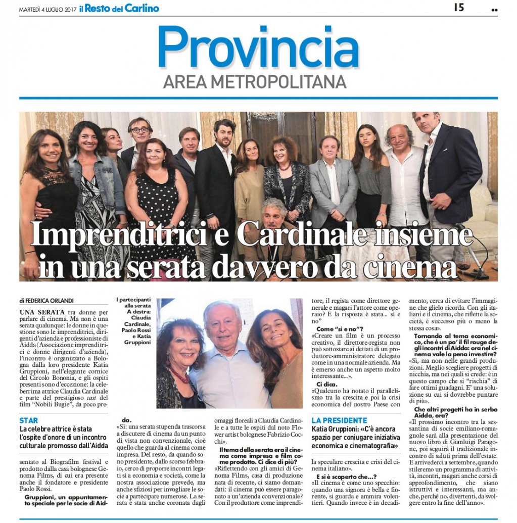 #ClaudiaCardinale ospite d'onore di #AIDDA Delegazione Emilia Romagna per una serata sul cinema come impresa