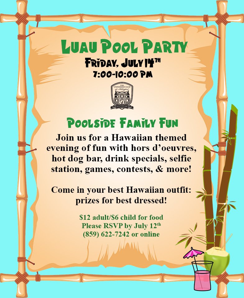 UClub_Arlington's tweet photo. Another evening of fun is planned for July 14th - come join us! #UClubArlington #LuauFun https://t.co/Qs5HPaxUrT