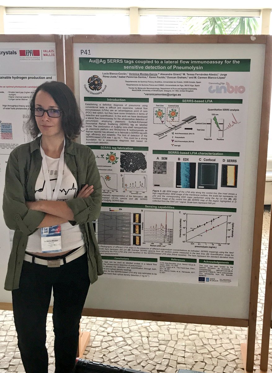 FunNanoBio's tweet photo. @Vero_CCG with her poster: "Au@Ag #SERS tags coupled to a #lateral_flow #inmunoassay for the detection of #Pneumolysin" at @NaNaX8 https://t.co/JsO0qBITdq