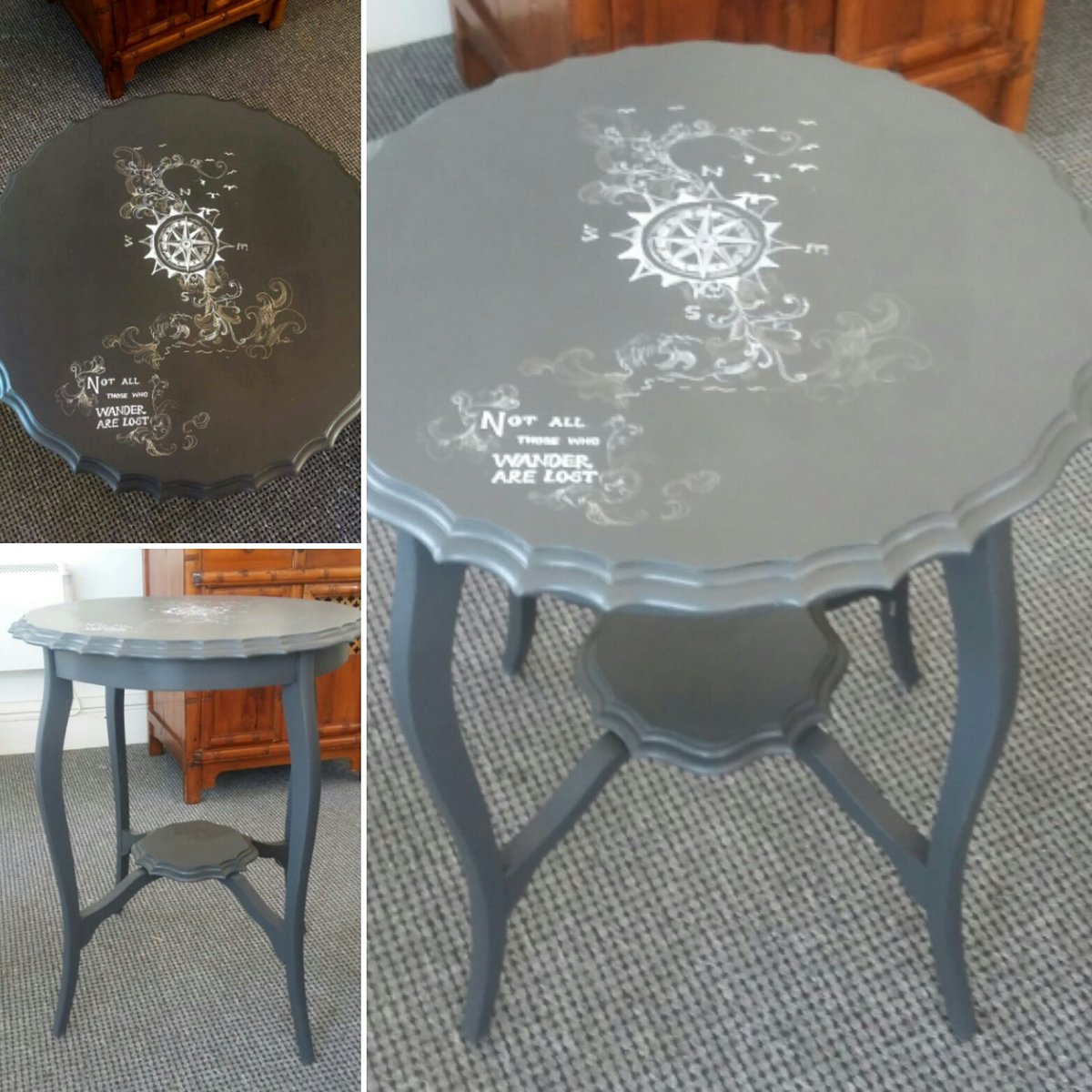 ExquVintage's tweet photo. Collaboration piece with the very talented @KatieOart Stunning table with beautifully drawn quote £65 #furniture #upcycling #lordoftherings https://t.co/FvYTxVjbFZ