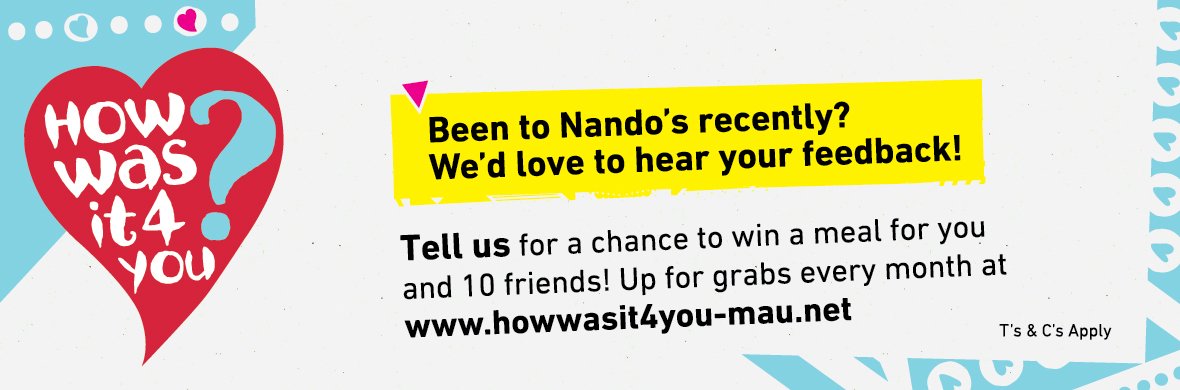 NandosMauritius's tweet photo. Congrats Moneea Sonam, June winner of the Nando's "How was it 4 you" competition. Thank you for taking the time to provide feedback! https://t.co/bGTwXSUihQ
