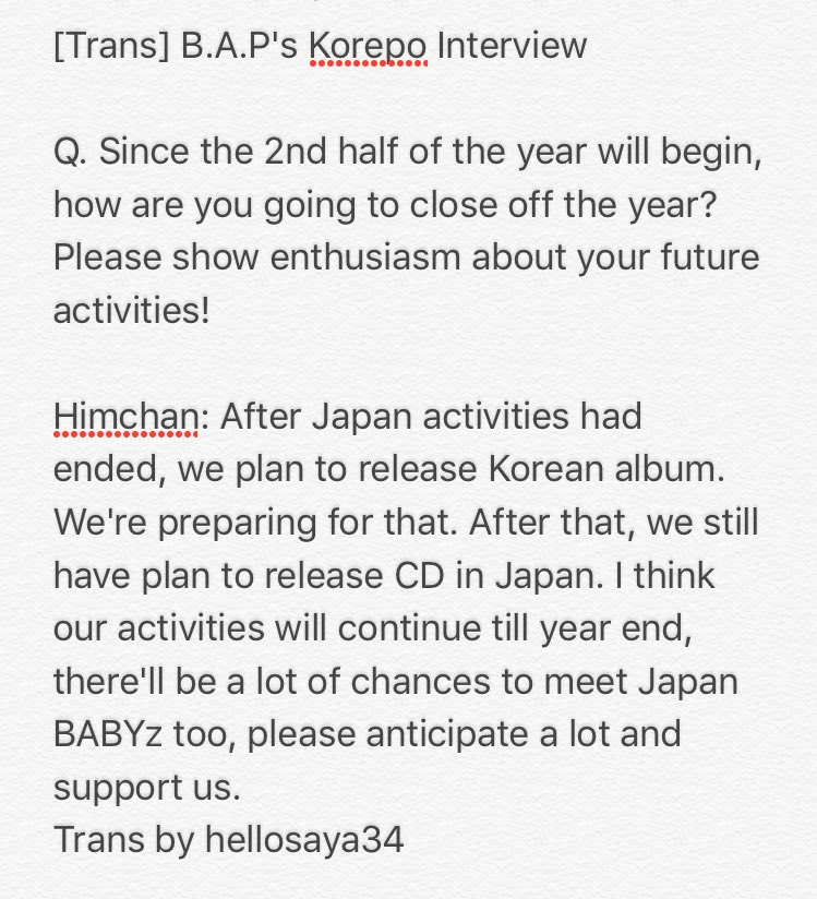 hellosaya34's tweet photo. [Trans] BABYz!! According to Himchan, Korean album is on the way! I repeat, Korean album is on the way!🎉 https://t.co/bziRNwwZmp
