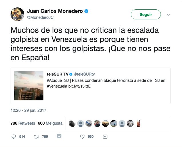 ProtestaVideo's tweet photo. @MonederoJC En días pasados condenaste en un tuit la violencia de un policía que lanzo un granada contra el Tribunal supremo en #Venezuela. https://t.co/AkMaMEHZYs