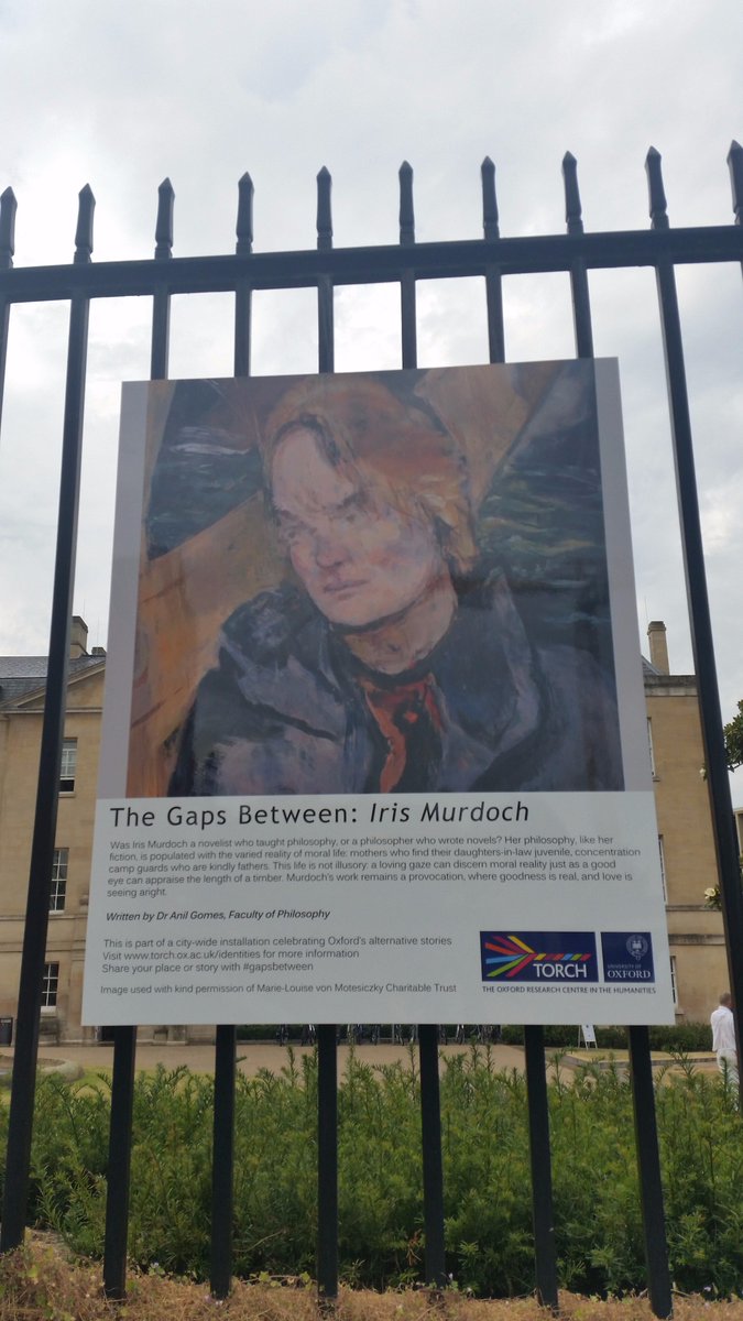 StAnnesCollege's tweet photo. St Anne's Founding Fellow Iris Murdoch also features as part of the #GapsBetween installation @TORCHOxford https://t.co/N8AW3SPr3h