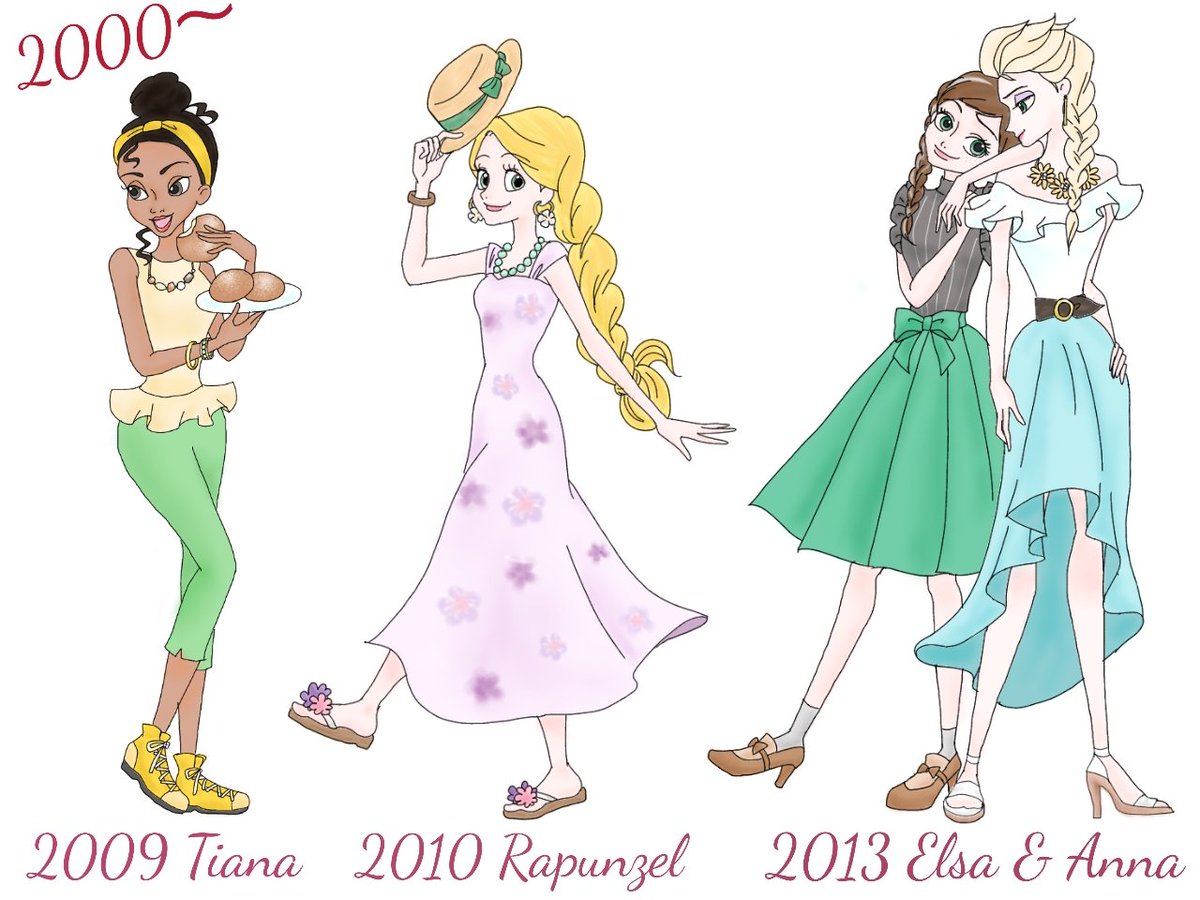 Imo Nak בטוויטר ディズニープリンセス 映画公開年頃のファッション 2000年代追加 いないプリンセスのかわりに 非王女だけどピタパン組も 前回のも ディズニープリンセス Disney イラスト ディズニー
