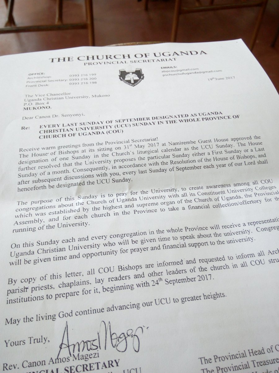 JustGystin's tweet photo. Every last Sunday of September has been designated as UCU Sunday by the province of COU @moskyeyune https://t.co/qg5Wd0q5Dy