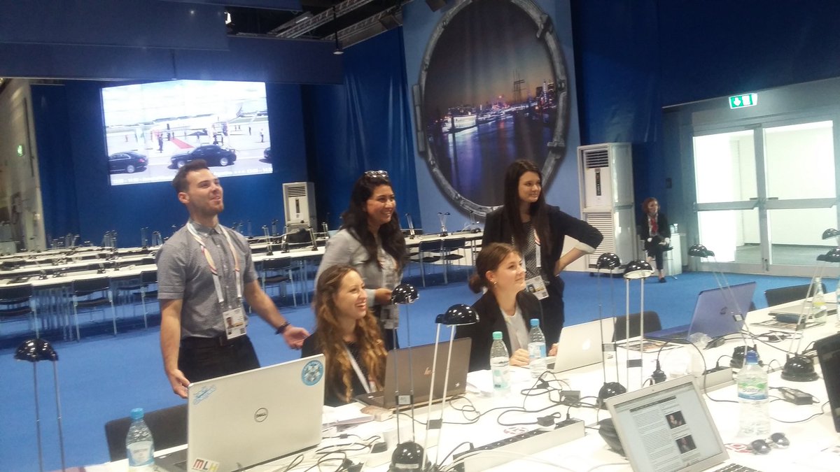 shefunilife's tweet photo. We're all settling into life in the Media Centre #G20HAM #G20 #GLI17 @GLOSSheff https://t.co/cfsoGdft6S