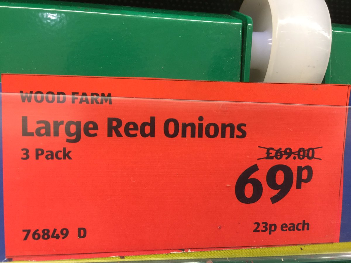 Massive reductions on red onions at Llanelli <a href="/AldiUK/">Aldi Stores UK</a> down from £69 to 69p. An honest mistake I'm sure!! 😉
