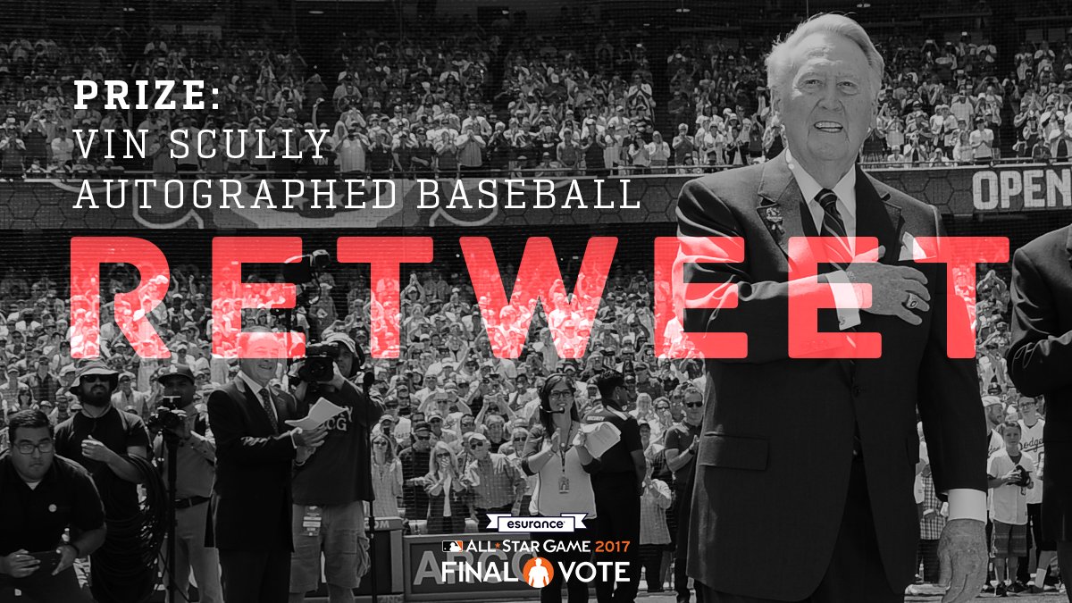 Dodgers's tweet photo. If this tweet gets 10K RT, you could win a Vin Scully autographed baseball! RT to enter. #VoteJT #VoteMoose

Rules: https://t.co/JUTIVYTBOR https://t.co/vAPLKvOvXo