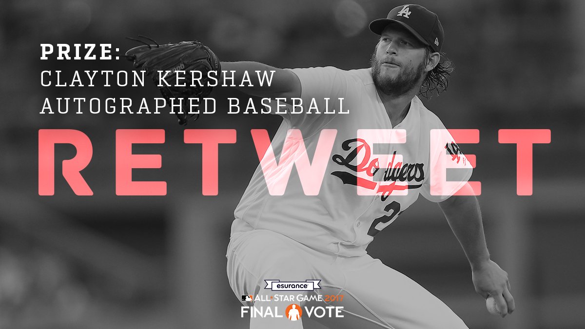 Retweet this to enter to win an autographed <a href="/ClaytonKersh22/">Clayton Kershaw</a> baseball! #VoteJT #VoteMoose

Rules: atmlb.com/2stbWxq