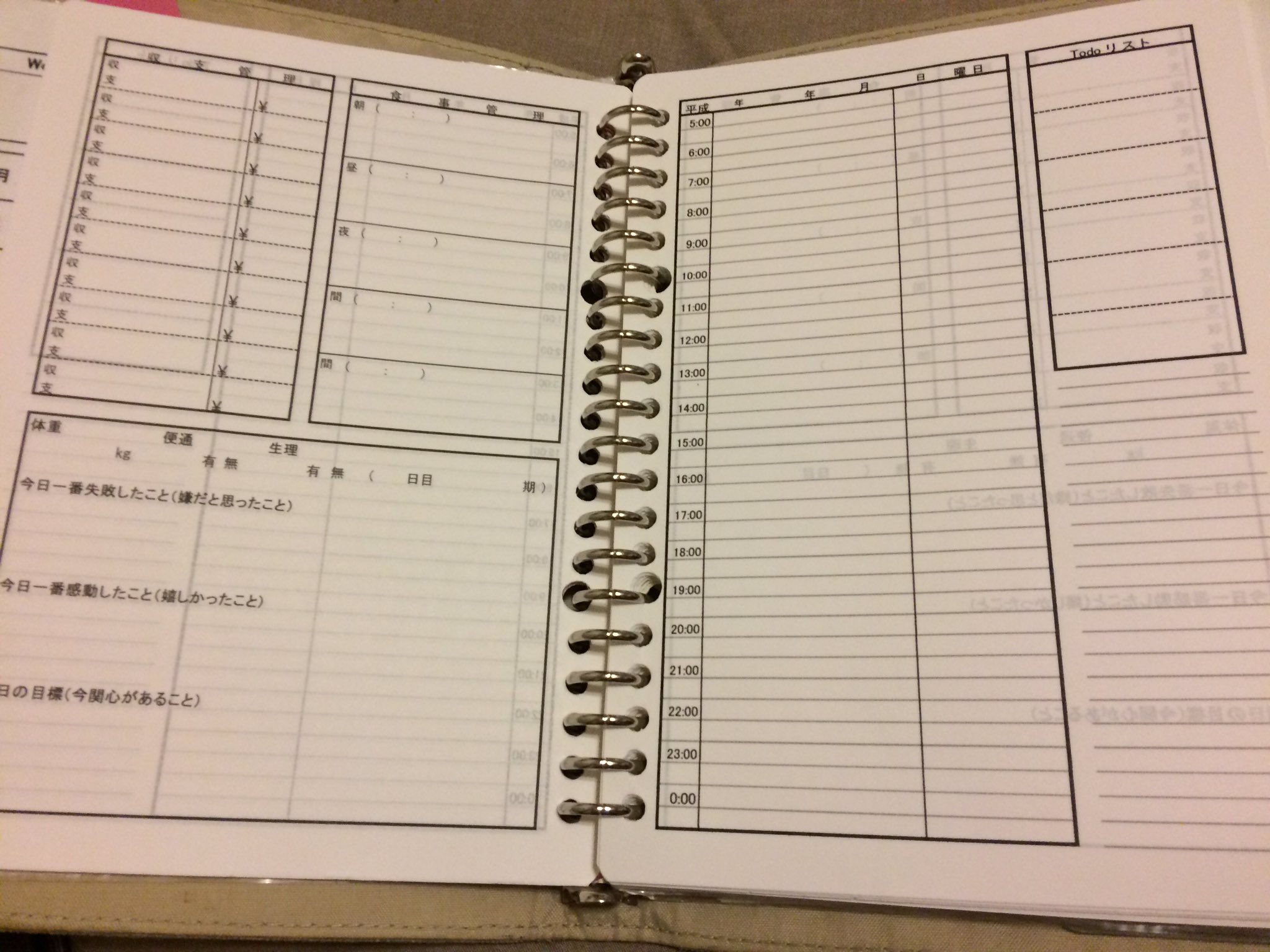 いもすけ いももち 2y A5サイズのルーズリーフに エクセルで作った1日の記録を書く用に印刷した自作リフィル 作るのに満足したのか 対して活かしきれていない 今後の課題は記録をきちんと取れるようになる事 手帳中間報告 T Co