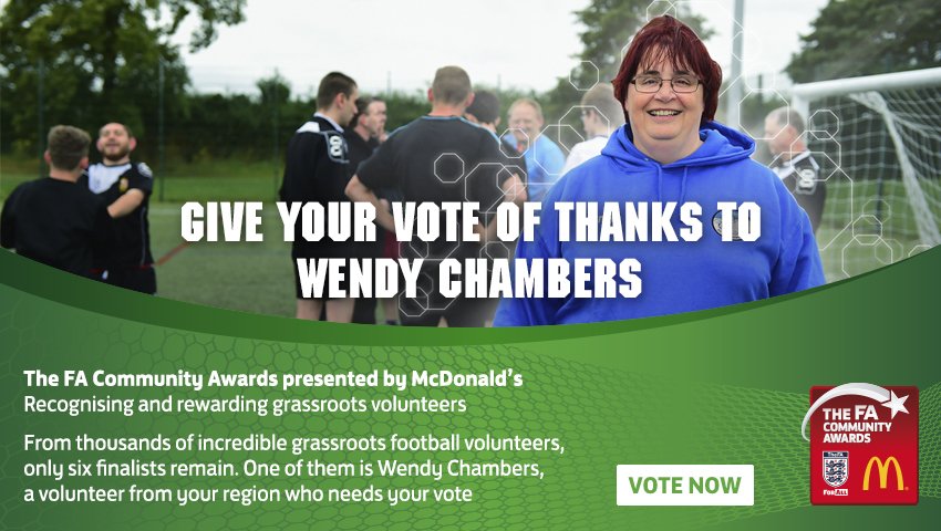 HuntsFA's tweet photo. Give Your Vote of Thanks to Wendy Chambers. Wendy is 1 of 6 people nominated for @FA People’s Award 2017 Read more: https://t.co/RbDlCJkFC9 https://t.co/zr6jLZbPAz