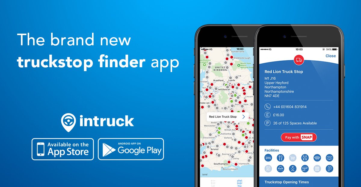intruckapp's tweet photo. The brand new #truckstop finder app is now available! Download today... https://t.co/qs33v2kZnx #truck #trucker #HGV #lorry #parking https://t.co/lZq9ES3bC4