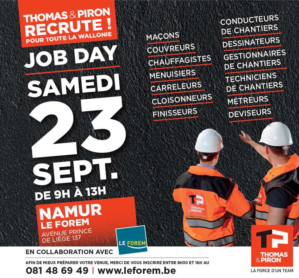 Thomas &amp; Piron recrute 100 travailleurs pour toute la Wallonie ! Job Day le 23/09!  bit.ly/2sPCxEi