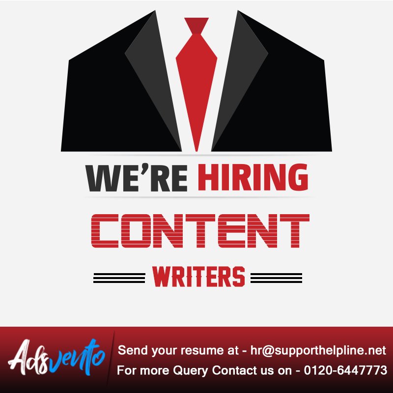 AdsVento's tweet photo. If you can think and write compelling copies faster, we’re looking for you! Send resume to hr@supporthelpline.net 
#contentwriting #AdsVento https://t.co/rLIvUh1Z7r