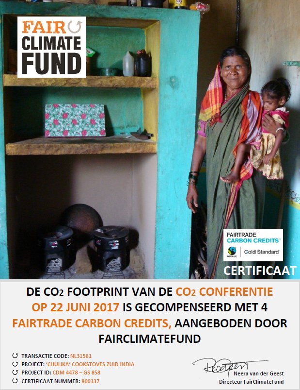 Deelname en organisatie #co2 conferentie zijn gecompenseerd met Fairtrade carbon credits! <a href="/FairtraideV5/">Fairtrade Project </a> @marcelspaas co2conferentie.nl