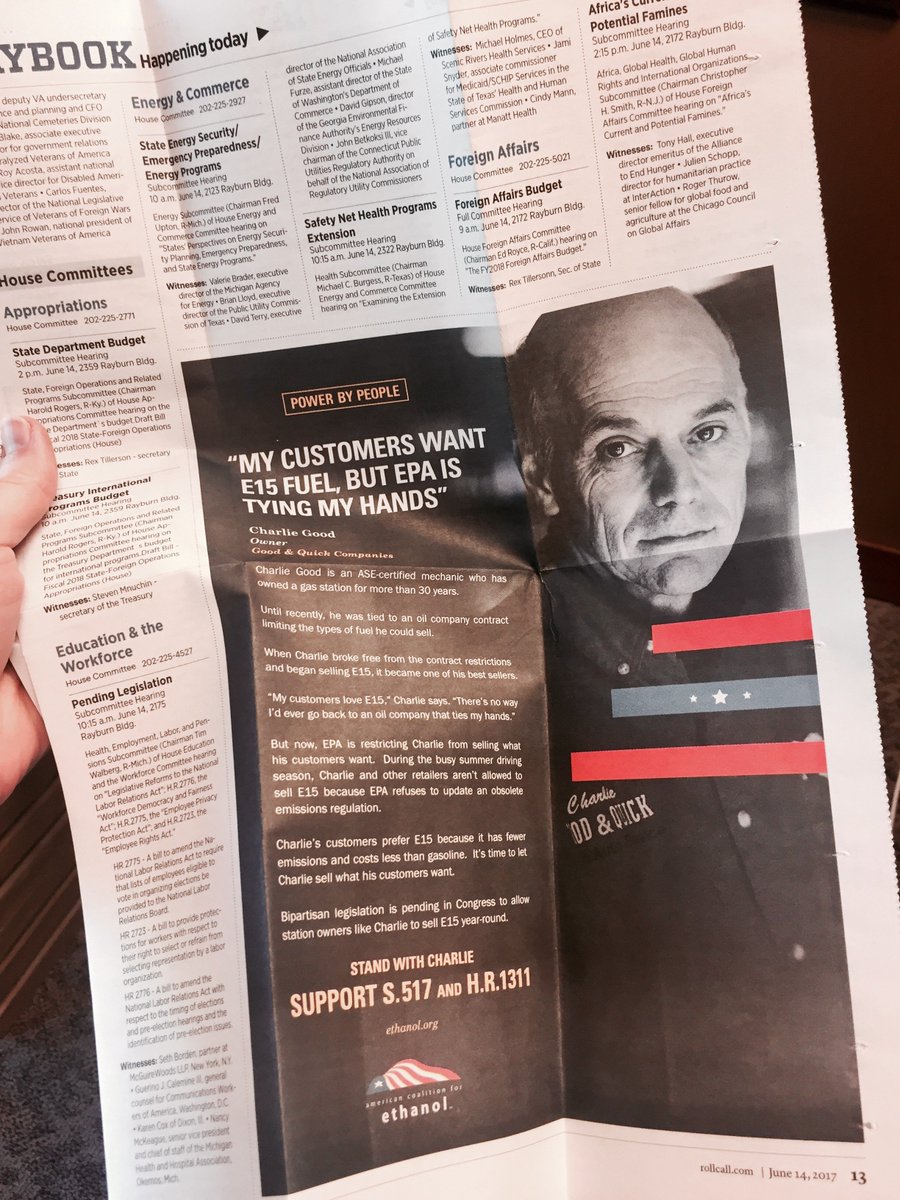ACEethanol's tweet photo. Mid-June we ran ads in @rollcall @politico. Who better to push for a #RVPFix than retailers handicapped from selling E15 year-round? https://t.co/RzzxbYVcF6