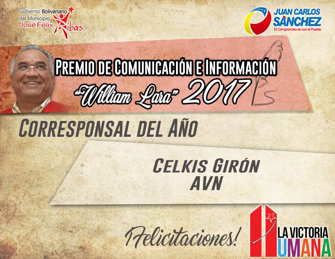 juancarlospsuv's tweet photo. #PremioWilliamLara Corresponsal del Año, para la Lic. Celkis Girón @cgenlace de AVN, compromiso y profesionalismo! https://t.co/KrOEOhUUdr