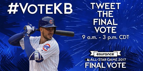 Cubs's tweet image. Apologize to your followers now for all the #VoteKB tweets. (Sorry we&apos;re not sorry!)

Remember, RTs count; QTs don&apos;t unless you use #VoteKB.