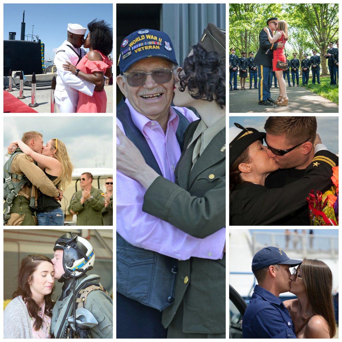 DeptofWar's tweet photo. A #welcomehome 💋 always makes us smile. Happy #InternationalKissingDay! https://t.co/OVscGsgKfX