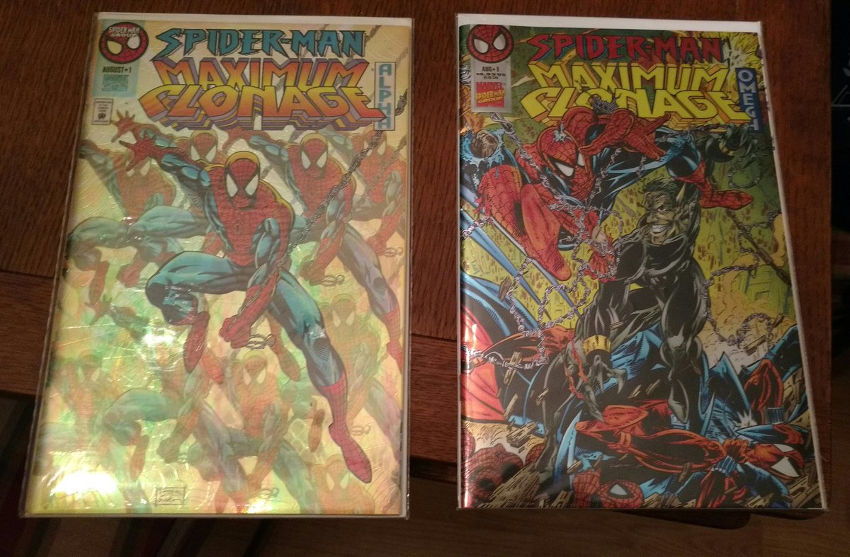 GaminGeorge's tweet photo. Glad to have these issues again of #SpiderMan! 90s Spiderman was my Jam!! #Marvel #comics #MaximumClonage https://t.co/CTgxJOSqOs