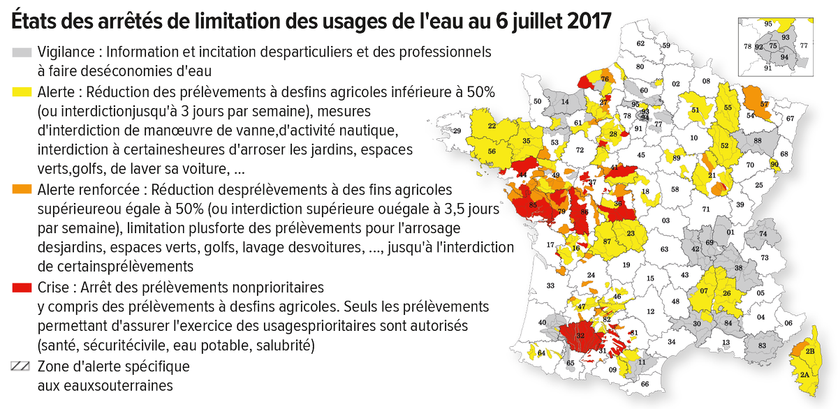 #Sécheresse : 51 départements touchés par des restrictions d’eau bit.ly/2utXCpy