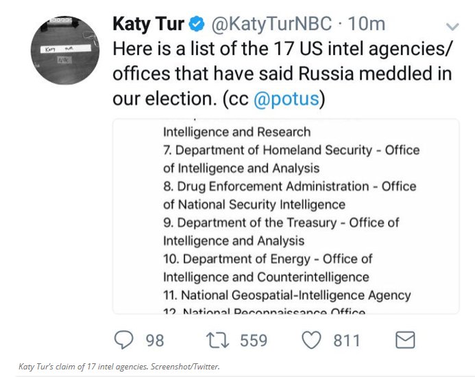 Fake news NBC: Katy Tur deletes tweet over 17 agencies lie