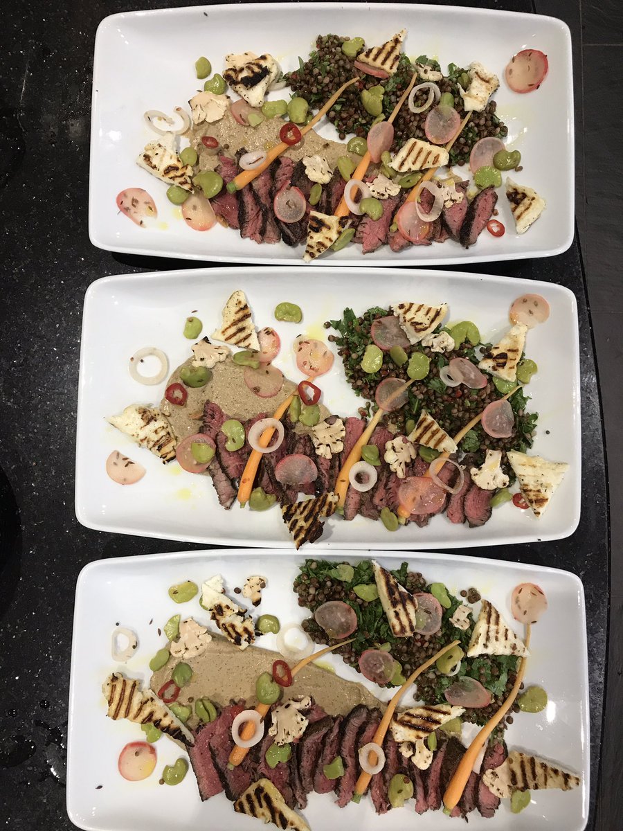 Simon_G_Grey's tweet photo. Seared Indian beef salad, cauliflower and cardamom purée, pickles, paneer & beluga daal #indianfood #homemade #thursdaysupper https://t.co/3KKtI2fj86