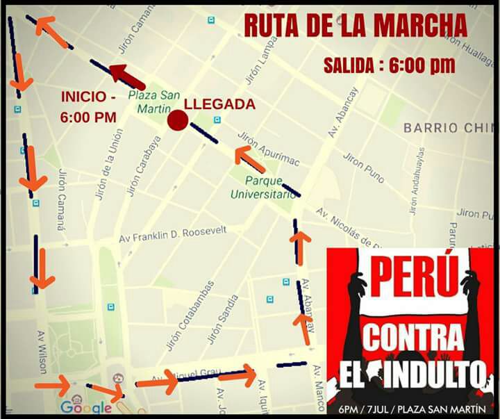 noakeikope's tweet image. Ruta de la marcha de mañana contra el indulto.
#MarchaNacional #PerúContraElIndulto