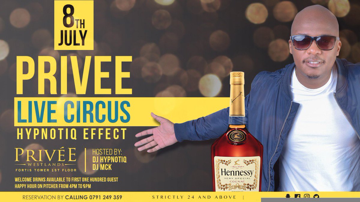 FomoParty's tweet photo. @djhypnotiqkenya &amp; #DJMCK on a #PriveeLiveCircus. This #Saturday. #HappyHour #cocktail pitchers and #beer https://t.co/E4A8Vw2URQ