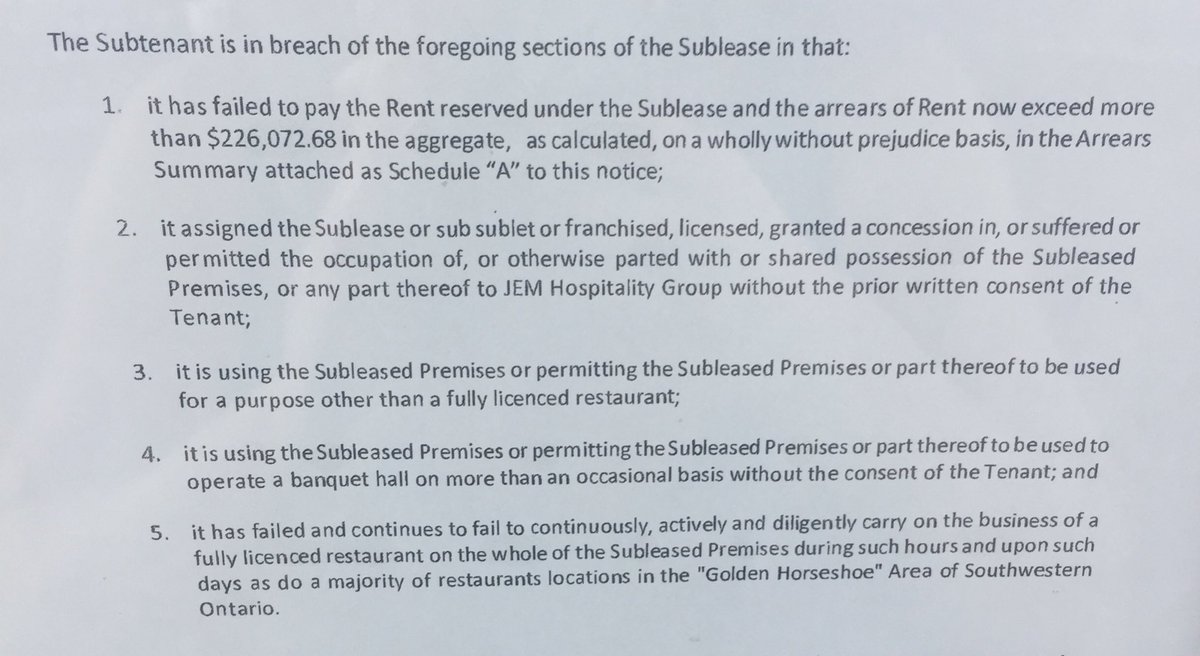 TeganVersolatto's tweet image. The Notice of Termination reads the subtenant has failed to pay a total rent of $226,072 @CHCHTV #Sarcoa