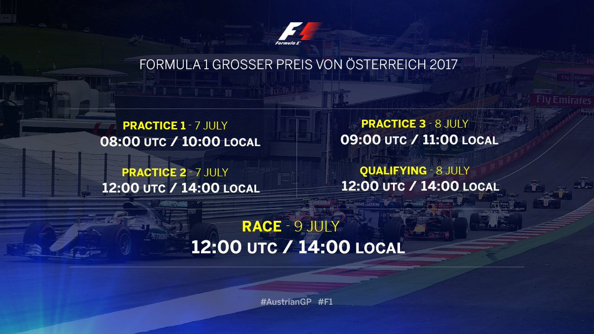 F1's tweet photo. WEEKEND PLANS? ⬇️ ⏰

#AustrianGP 🇦🇹 #F1 https://t.co/wOKRGYfl2h