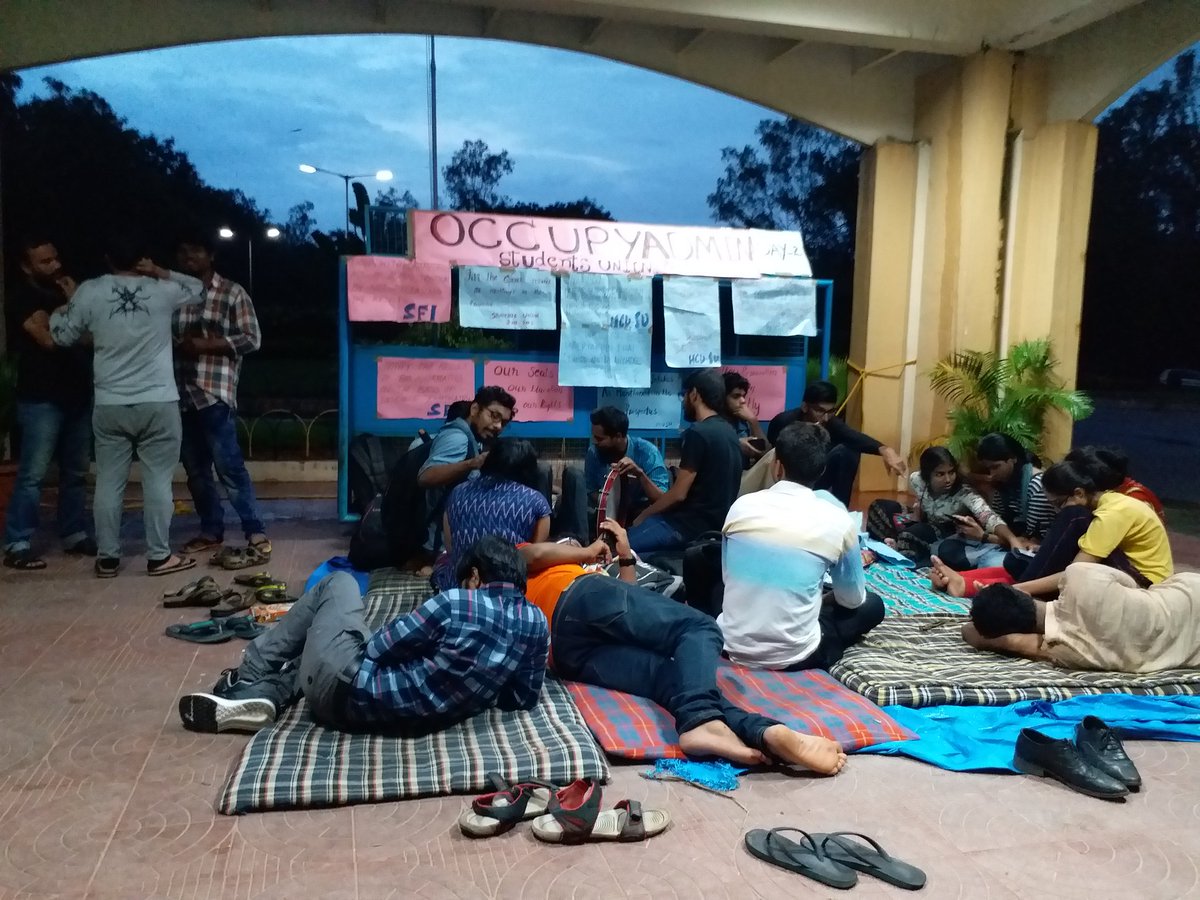 DalitCamera's tweet photo. University of Hyderabad students occupy admin building, demanding implementation of reservation, and withdrawal of seat cuts. https://t.co/Bm8GiSDqy2
