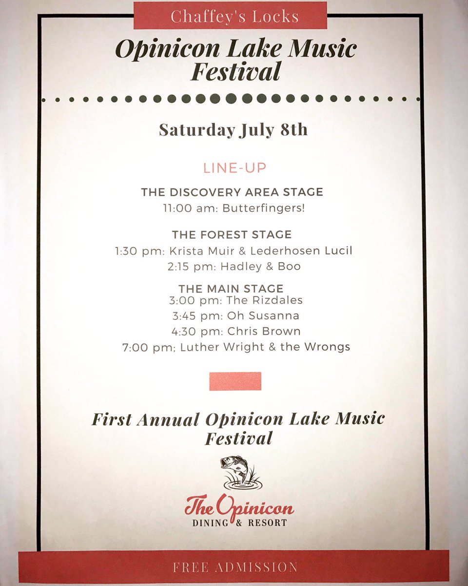 Saturday July 8 Opinicon Lake Music Festival!  Check out the line up and come see us for a day of #summer #music #opiniconadventures