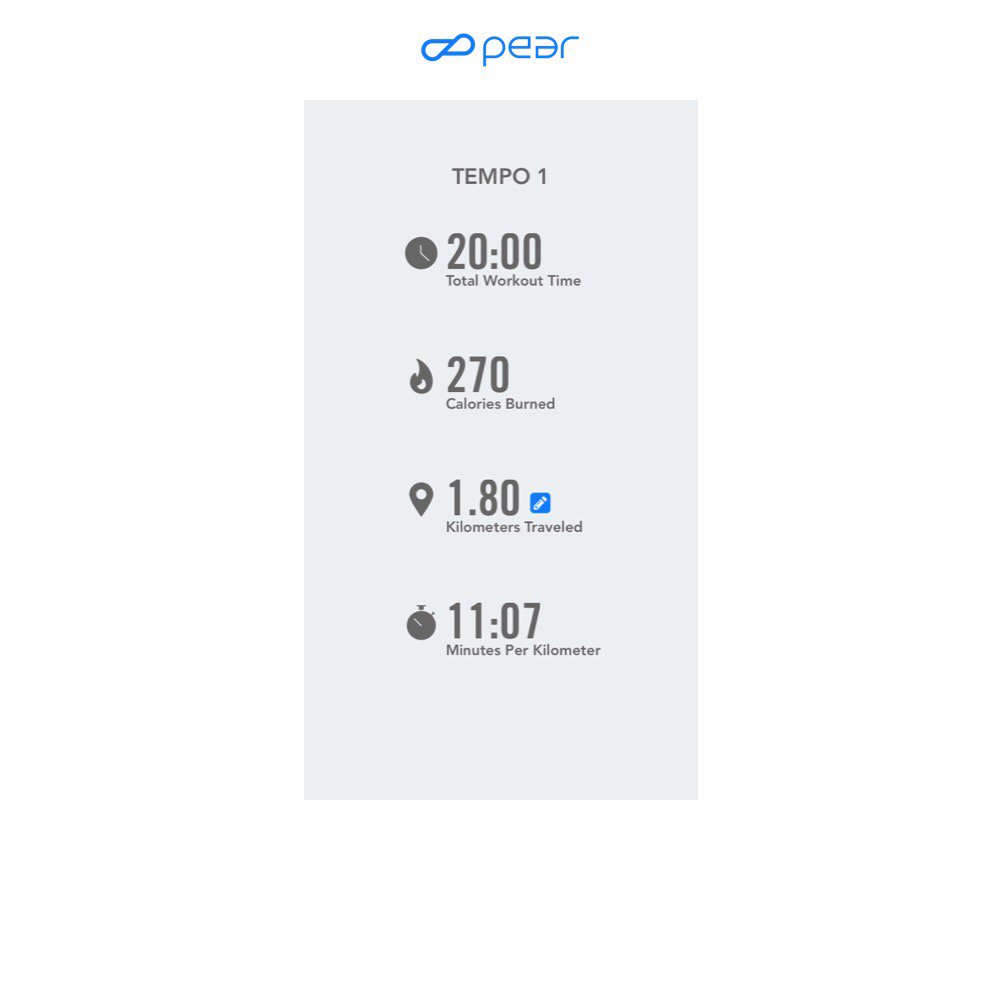 slbourgeois's tweet photo. I just completed the #pearsports Tempo 1 with Matt Fitzgerald and burned 270 calories.   Here's the #pearproof! https://t.co/Hn4C54l97v
