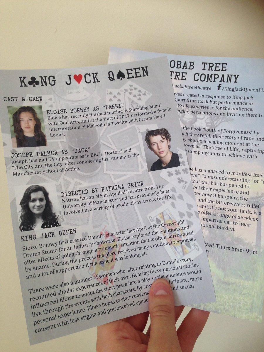 BaobabTreetc's tweet photo. Let the crazy commence! #KingJackQueen starts tomrw, we are raring to go after picking up our programmes @GMFringe #thisweekend #manchester https://t.co/iuP4UzwGDV