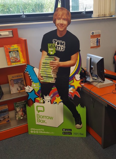 RochdaleCouncil's tweet photo. Rupert Grint is helping Langley Library advertise @BorrowBoxApp! Download ebooks and audiobooks for free #rochdalelibraries https://t.co/2odhEvd5nE