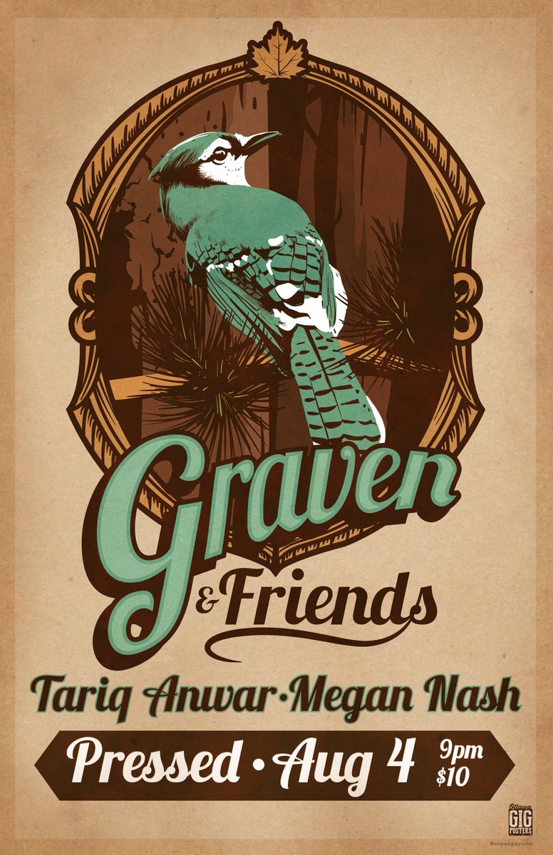 ottawagigposter's tweet photo. Hot off the press: #gigposter for @gravencanada @TariqAnwar00 &amp; @megannashmusic at @PressedOttawa Aug 4! Thanks @therealmattshow! #ottmusic https://t.co/jwzQwLbQKF