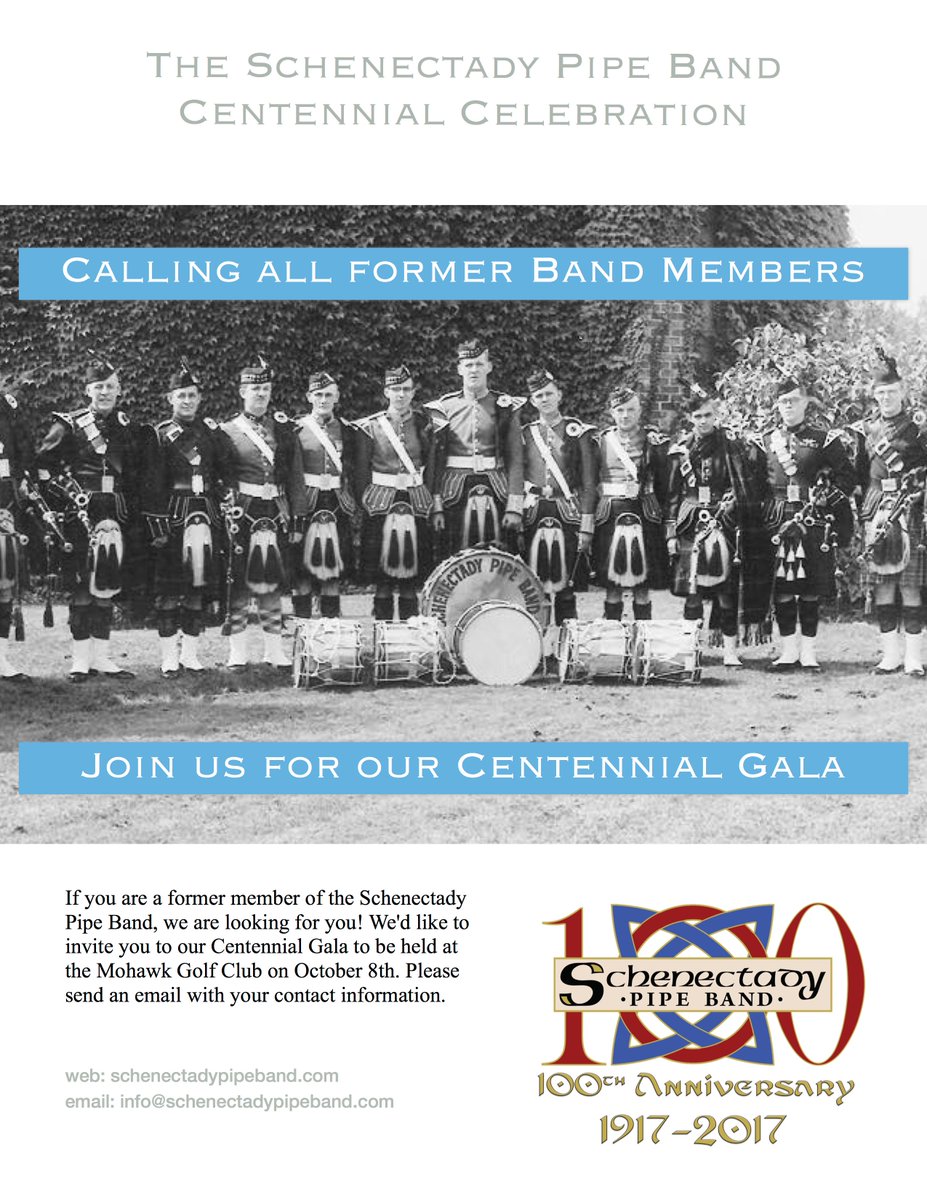 SchenectadyPB's tweet photo. Calling all former band members!!  #spb100 https://t.co/oxqIaK6aUR