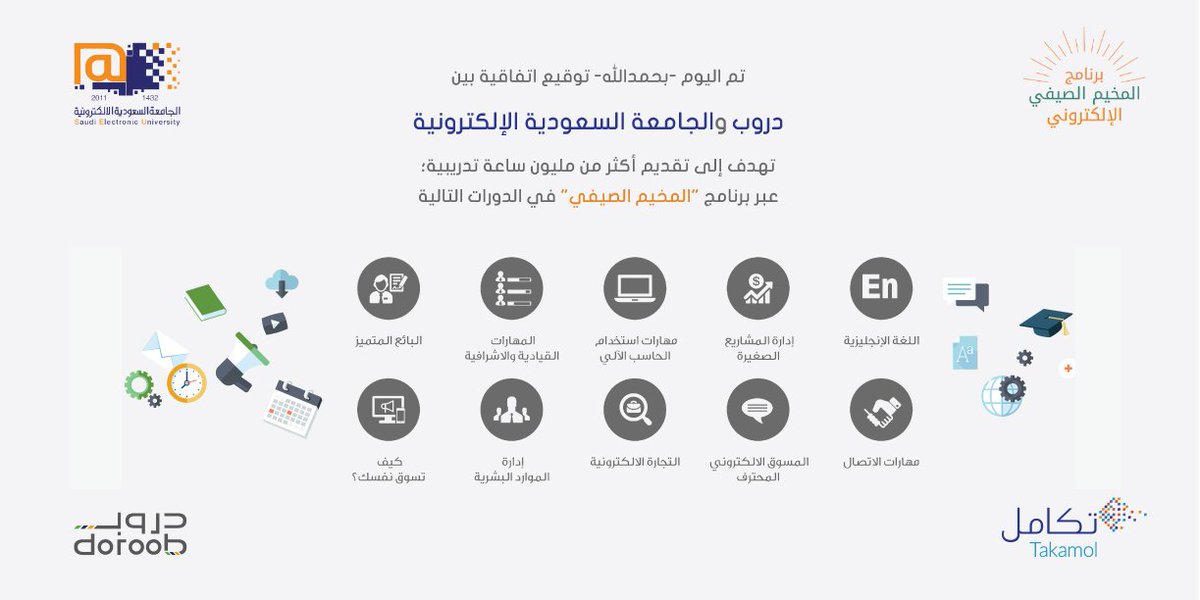 الجامعة السعودية الإلكترونية En Twitter تم توقيع اتفاقية بين الجامعة السعودية الالكترونية وشركة تكامل القابضة لاطلاق دورات تدريبية الكترونية على منصة دروب Https T Co Inurnwyro2 Https T Co Nj74238qyl