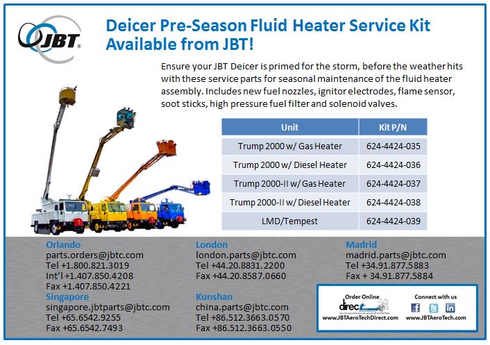JBT_AeroTech's tweet photo. Deicer Pre-Season Fluid
Heater Service Kit Available from JBT! https://t.co/DcTAB151Nx