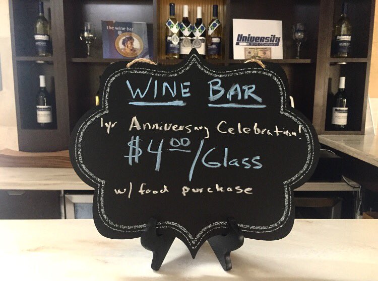 Come celebrate the 1 year anniversary of our wine bar - this week only - with $4.00 happy hour wine glasses through Saturday!