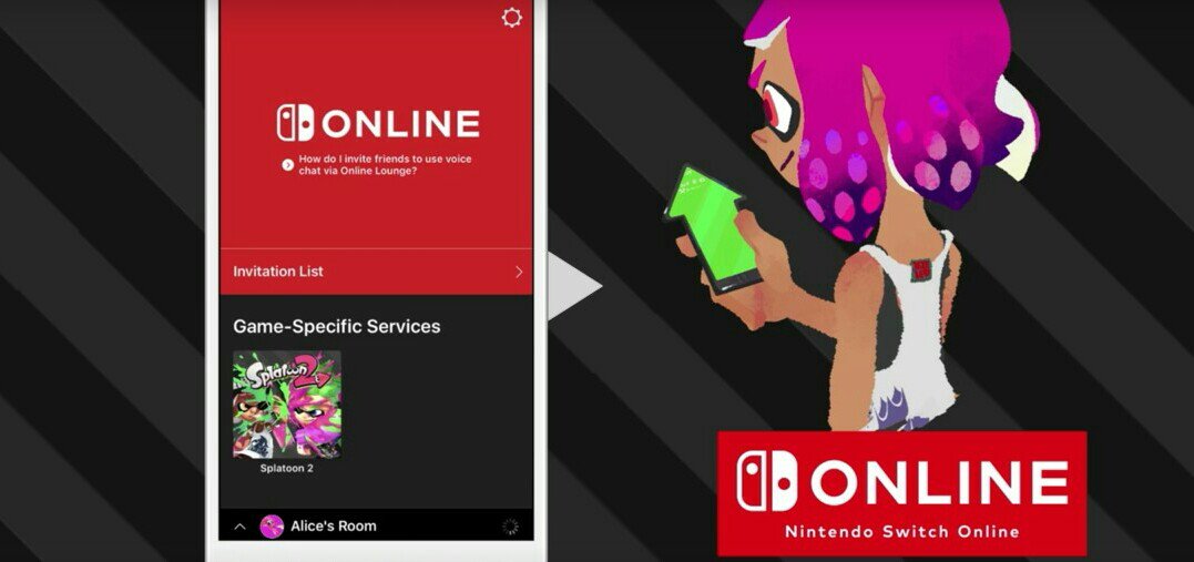 ShinyBigBoo's tweet image. #Splatoon2Direct let's talk about that Nintendo Switch Online app. Notice the "Alice's Room" at the bottom? Customizable room a la Miitomo??