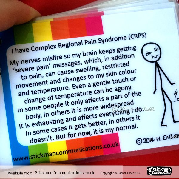 stickmancrips's tweet photo. Complex Regional Pain Syndrome is SO much more than pain and can affect internal organs too. Respect to everyone living with #CRPS https://t.co/T2wvIQbwl6