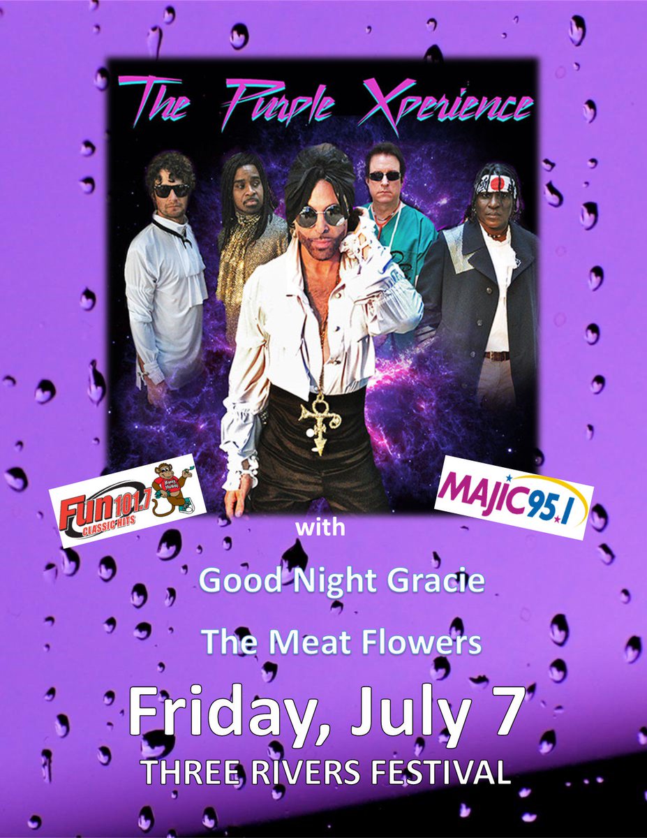 whatzupftwayne's tweet photo. Looking forward to The Purple Experience tomorrow night @ThreeRiversFest! #prince #goodnightgracie #themeatflowers #fun101.7 #majic95.1 https://t.co/nXykvwh9F1