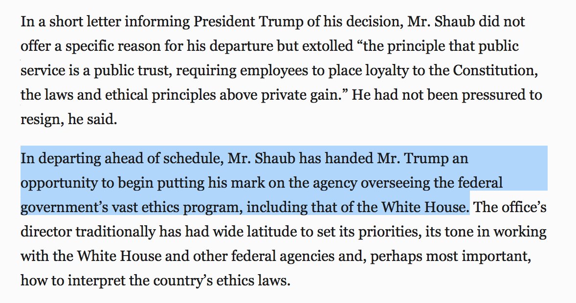 RVAwonk's tweet photo. Walter Shaub's sudden resignation means that Trump will get to nominate a new director of the Office of Government Ethics. https://t.co/yso2r2LRy7