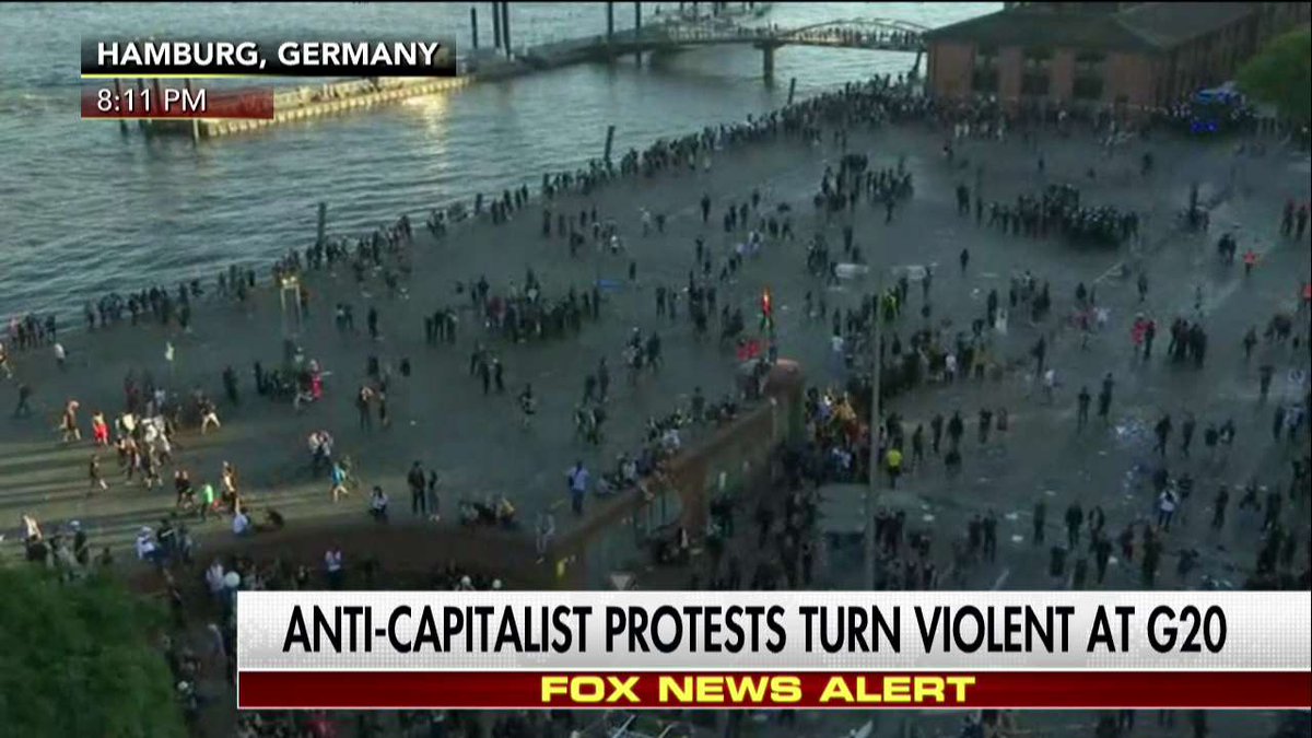 FoxNews's tweet photo. Anti-capitalist protests turn violent at G20. https://t.co/dykxvCy80T
